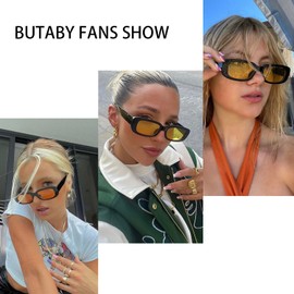 BUTABY Rectangle Sunglasses for Women Retro Driving Glasses 90’s Vintage Fashion Narrow Square Frame UV400 Protection Black & Black Yellow