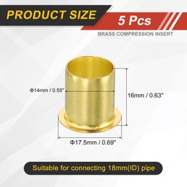 sourcing map 5Pcs Fit for 14mm(9/16") Tube ID Brass Compression Fitting, Insert Tube Support Compression Sleeve Fitting, Sleeve Ferrules for Water Oil Air Pipe