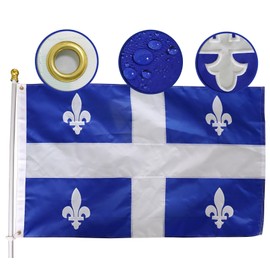 MIDLE Double Sides QC Quebec Flag 2x3 Ft Small Outdoor - Embroidered White fleurs-de-lis |Quadruple Stitched Fly Ends| House Decoration Canada Province Drapeau Fleurdelisé Banner
