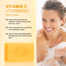 Neutriherbs Turmeric Soap for Face Body (5.29 oz.1 Bar), Brightening Vitamin C Soap Bar for Acne, Uneven Skin Tone, Cleansing Natural Soap
