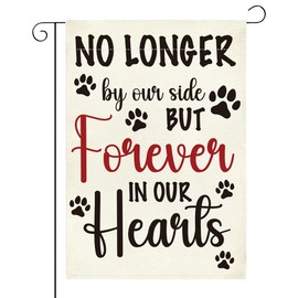 Dog Bereavement Gifts Pet Memorial Garden Flag No Longer By Our Side Forever in Our Heart Small Double Sided Burlap art Stained Glass Style Garden Flags 12 x 18 Inch for Outside