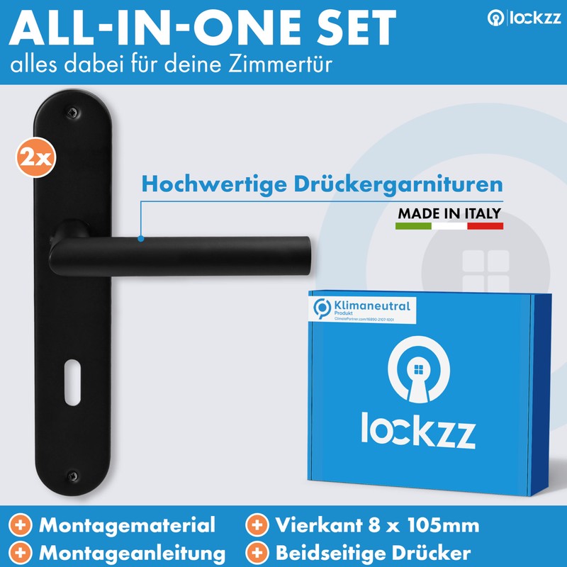 lockzz Estenfeld Door Handle Set Stainless Steel Black Matt Door