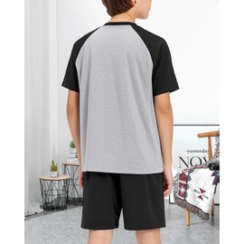 Tshyfiper Boys Pajamas Sets Kids Short Sleeve Pjs Tees Pajama Shorts with Pocket Teen Lounge Set Size 7-16Y (Grey, 10-12T)