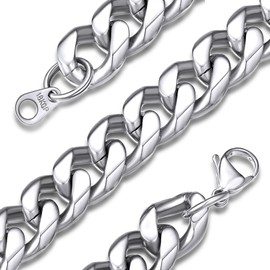 GOLDCHIC JEWELRY Steel Curb Chain Necklace, 12mm Cuban Link, 18 inches