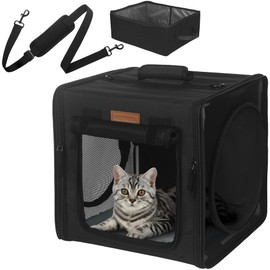 PETUX Small Cat Travel Carrier with Little Box for Car Travel, Portable Camping Small Cat Carrier, Cat Carrier Soft with Flannel Mat, Hammock, Protable Tote (Black)