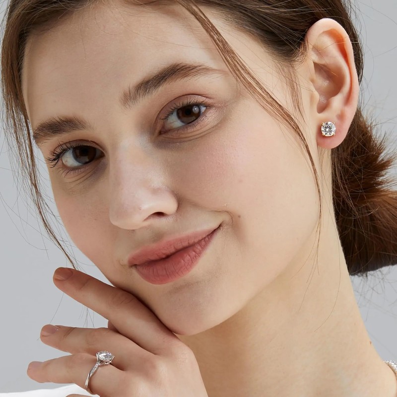 Moissanite Earrings, 3-10MM Diamond Stud Earrings For Women Men 925