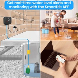 LUCKYDUO WiFi High/Low Sump Pump Alarm, Smart Water Level Alert with App Notification, Water Lever Sensor Detector for Indoors/Outdoors with 10ft Tethered Float Switch, 110dB Loud Alarm, LED Flashing