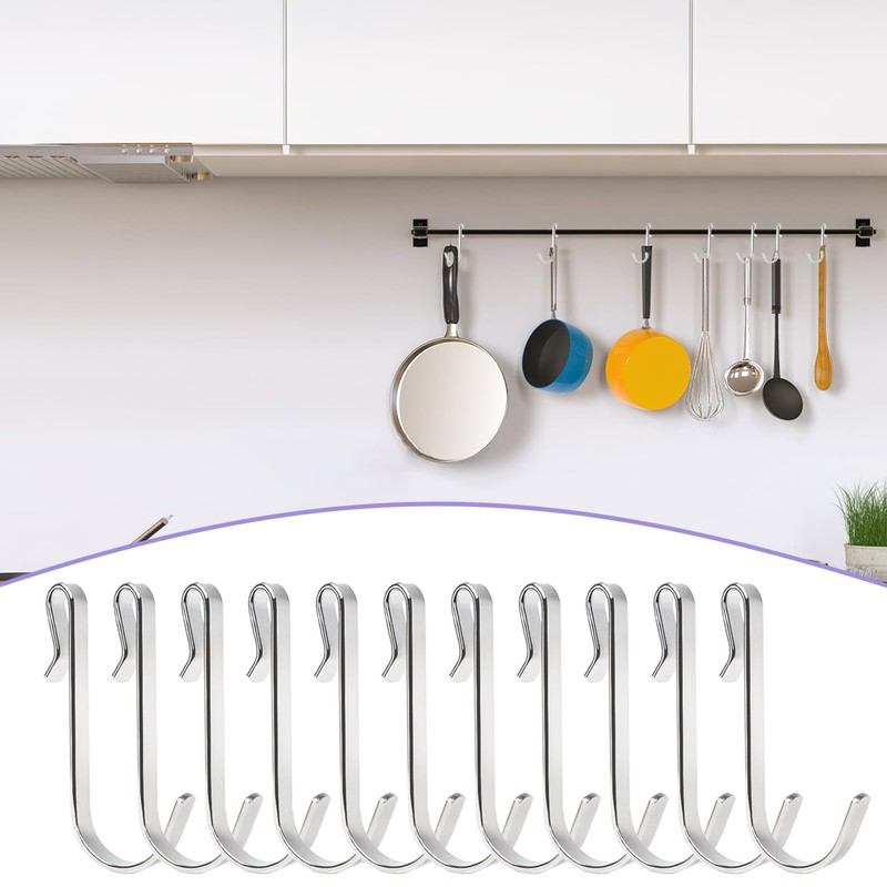 30 PCS S-Shaped Stainless Steel Hanger Clip-on Hook, Silver Wire