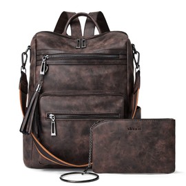 Shrrie Backpack Purse for Women Leather Backpack Fashion Designer Travel Backpack Convertible Shoulder Bag with Wristlet