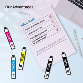 HALLOLUX 603 XL Ink Compatible for Epson 603XL for Workforce WF-2810dwf 2830dwf 2835dwf 2850dwf XP-3100 XP-4100 XP-2100 XP-2105 XP-3105 XP-4105 Multifunction printer(Black Cyan Magenta Yellow, 5-Pack)