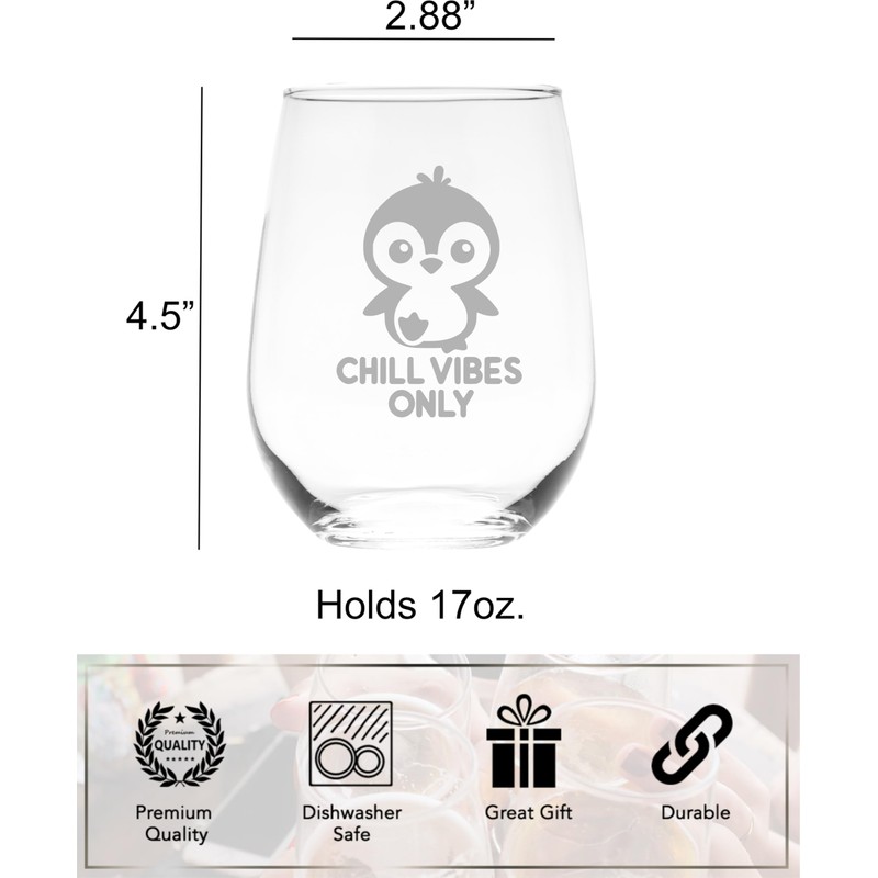 C M - Chill Vibes Only Penguin Design Stemless Wine