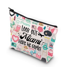 JNIAP Miami Makeup Bag Miami Trip Gifts Miami Florida Travel Bag Miami Bachelorette Gifts Miami Florida Beach Zipper Pouch (Look Out Miami)