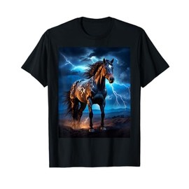 Beautiful Horse with Lightning Sky - Horse T-Shirt