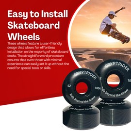 CRYPTRIDER Skateboard Wheels, 52 x 30 mm, 100A PU, Set of 4, Black