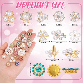 360 Pcs Flower Rhinestones Buttons Sets DIY Flat Back Flower Shaped Rhinestones Buttons, Faux Pearl Embellishments Buttons Crystal Glass Beads for Jewelry Making Wedding Home Decoration