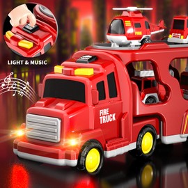 Bennol Toddler Trucks Toys for Boys Age 3-5, 5 in 1 Fire Car Truck for Toddlers Boys Girls 3 4 5 6 Years Old, Toddler Boy Toys Christmas Birthday Gift Car Sets with Light Sound