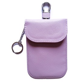 RFID Signal Blocker Faraday Pouch for Car Keys, Premium PU Leather, Jammer for Keyless Entry, Relay Attack Prevention (Light Purple)