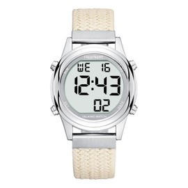 Ladies voice watch, Japanese voice broadcasting time and date, LCD digital display, suitable for seniors and visually impaired people, beige, Casual