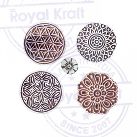 Royal Kraft Asian Designs Round and Flower Wood Print Stamps (Set of 5)