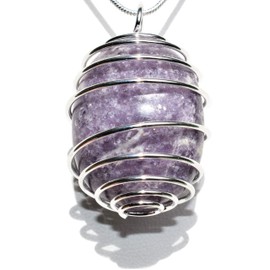 Zenergy Gems Charged Natural Polished Peruvian Lepidolite Crystal Pendant + 20" Stainless Steel Chain + Selenite Charging Heart [Included]