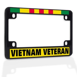 Fastasticdeals Metal Insert Bike License Plate Frame Vietnam Veteran F Weatherproof Motorcycle Accessories Black 4 Holes Solid Insert