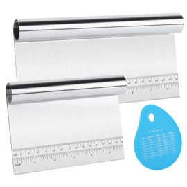 Generic Dough Pastry Bench Scraper, Stainless Steel Bench Chopper, Multi-purpose Kitchen Tool with Scale Ruler, 2PCS, ZSJ_PK00055(fox)