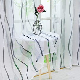 ESLIR Curtains with Tabs Transparent Tab-Top Curtain Waves Pattern Voile Grey W x H 140 x 245 cm Pack of 1
