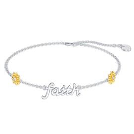 POPLYKE Sunflower Faith Bracelet for Women Sterling Silver Faith Jewelry Gifts