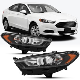 Headlights Assembly Compatible with 2013 2014 2015 2016 Ford Fusion Halogen Headlamp Driver & Passenger Side, Black Housing