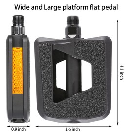 City Road Bike Pedals, Engineering Plastics with Reflector, E-Bike Universal Fit Bicycle Flat Platform Pedal 9/16" Compatible