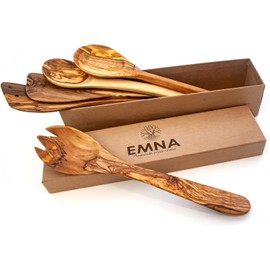 EMNA - 5-Piece Olive Wood Kitchen Utensil Set | in an Exclusive Gift Box | Wooden Wedding | Cooking Spoon | Spatula | Gift Idea | Woman | Wedding Anniversary Gifts | Christmas