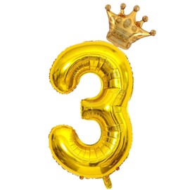 40 Inch Gold Number 3 Crown Balloons Set, 3rd Birthday Balloons for Kids, Wedding Anniversar Celebration Decoration Balloons. (3)