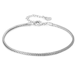 Women 925 Sterling Silver Anklets Bracelet Men Simple Chopin/Box Chain/Twist Rope Chain Summer Beach Foot 24k Gold Plated Jewelry Gift (Chopin Chain Silver, 27cm)