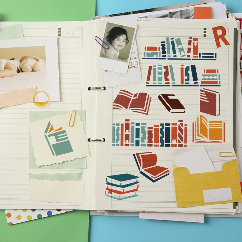 FINGERINSPIRE 4PCS Book Stencils for Painting 15x15cm Plastic PET Collection