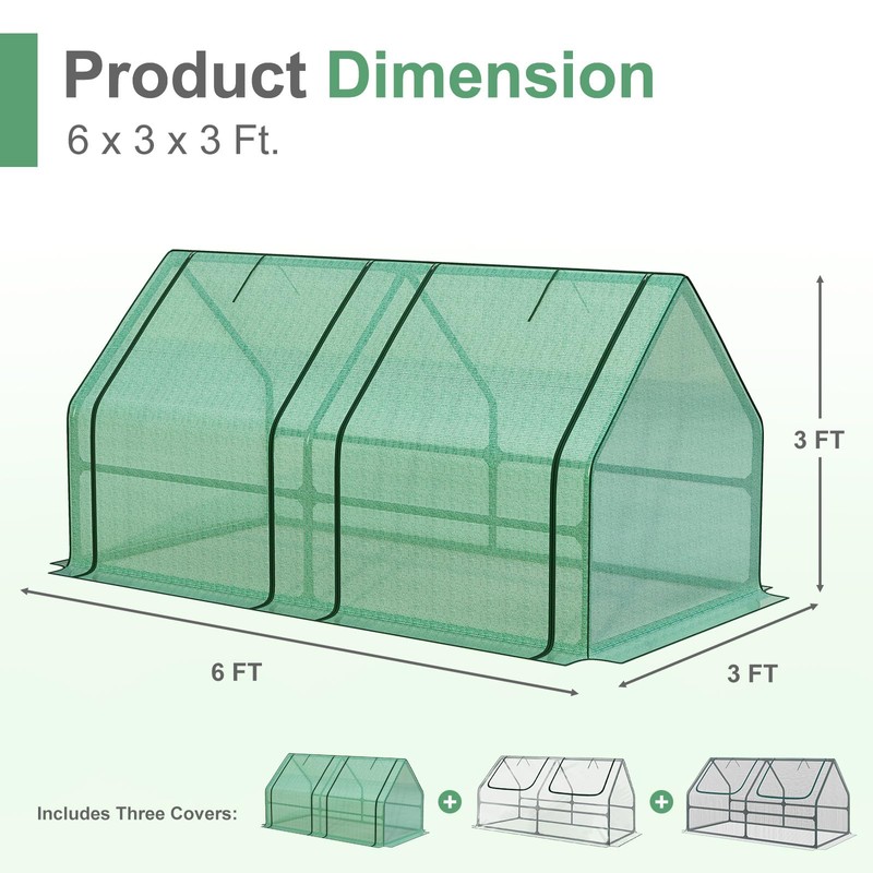 Aoodor 6 x 3 x 3 ft Mini Greenhouse with