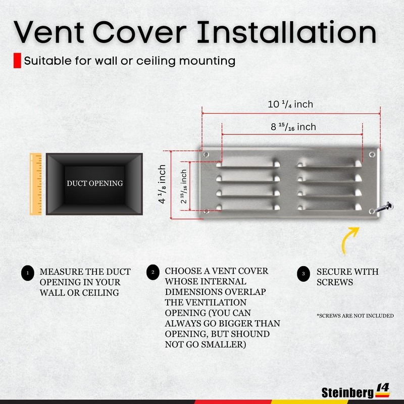 Steinberg14 Stainless Steel Vent Cover 8x3 (Duct Opening) with Mesh