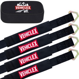 Vehiclex Axle Tie Down Straps - 2 x 38 Inch Reinforced Kit (4 PCS) with Carbon Steel D Rings, Heavy-Duty Straps and Extra Protection Sleeve, Black