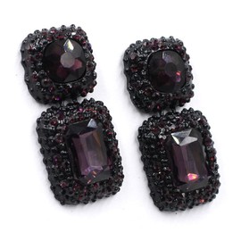 Vintage Geometric Black Colorful Rhinestone Statement Earrings Elegant Fancy Crystal Rectangle Drop Dangle Earrings Prom Pageant Earrings for Women - Purple