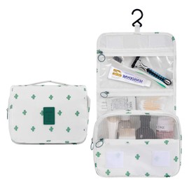 L&FY Multifunction Portable Travel Toiletry Bag Cosmetic Makeup Pouch Toiletry Case Wash Organizer (White Cactus)