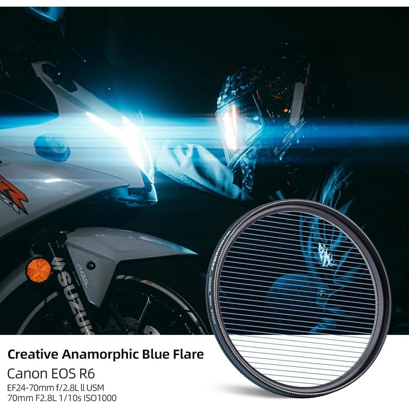 Walking Way Variable Blue Streak Filter 58MM Rotating Circular Anamorphic-Style