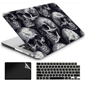 AMCJJ Compatible with MacBook Pro 15/15.4 Inch Case A1398 2015 2014 2013 2012 Release with Retina, Plastic Hard Shell Case + Keyboard Cover + Screen Protector - Skulls