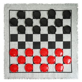 SEETOOOGAMES Giant Checkers Board Game - Large 3 in 1 Reversible Checker Rug - Tic Tac Toe Game for Kids Adults and Family Indoor Outdoor Activities - Grey