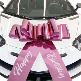 Happy Birthday Car Bow,30 Inch Big Car Bow for car,New House,Birthday Gift,Birthday Party and Other Gifts and Scene Decoration (Metallic Pink)