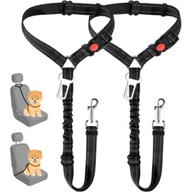 PetsmartTech Double Dog Seat Belt, for Pet Dogs Safety Harness Travel Accessories in UK, Restraint Adjustable with Elastic Bungee Buffer Headrest for Vehicle