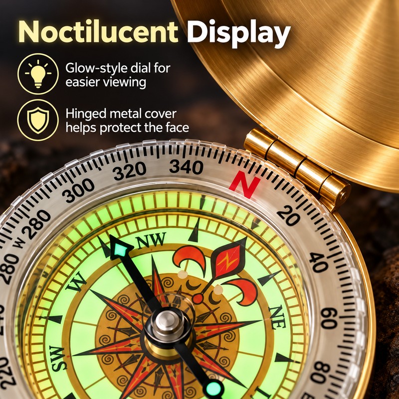 Portable Pocket Compass for Hiking and Camping – Gold-Tone Water-Resistant