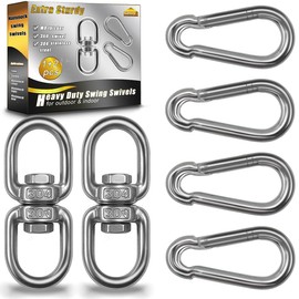Gelury 2 Pack Swing Swivels, 304-Stainless Steel Swivel Ring, Heavy Duty Double Ended Swivel Eye Hook with Snap Hooks, Swing Spinner Hanger for Web Tree Swing, Hammock