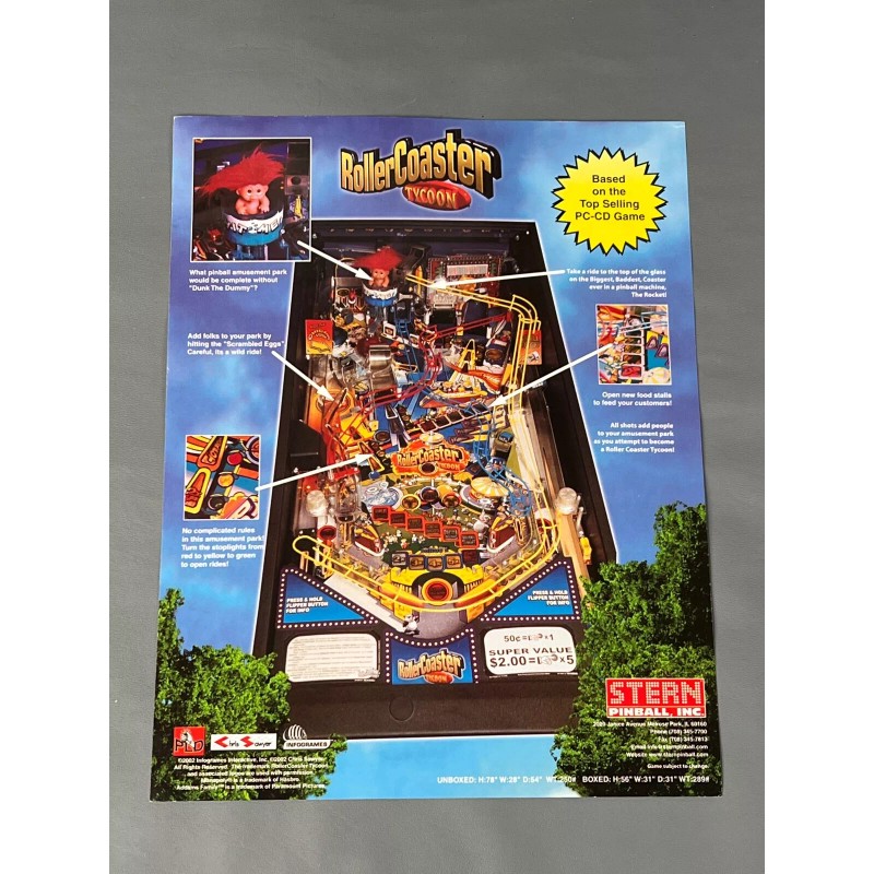 Stern Pinball Rollercoaster Tycoon Flyer New NOS PROMO Stern Pinball