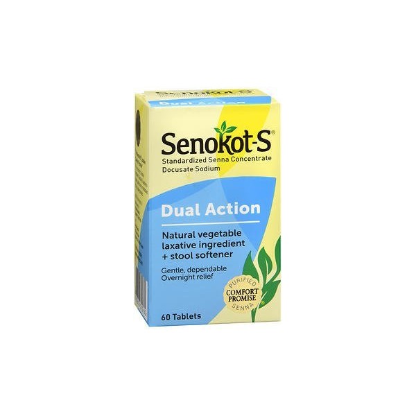 Senokot-S Natural Vegetable Laxative Ingredient Plus Stool Softener, Tablets, 60 tablets Pack of 2