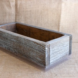 Reclaimed Barnwood Style Planter Box - Aged Brown - Weathered Rustic Look - Flower, Herb & House Plant Garden Barn Wood Planter with Drip Tray