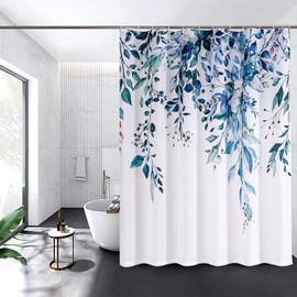 REZAYMRS Flower Shower Curtains with 12 Hooks, Polyester Waterproof Shower Curtain for Bathroom, Weighted Hem, Bathtubs, Hotel Curtain, Machine Washable, Quick Drying (Blue)